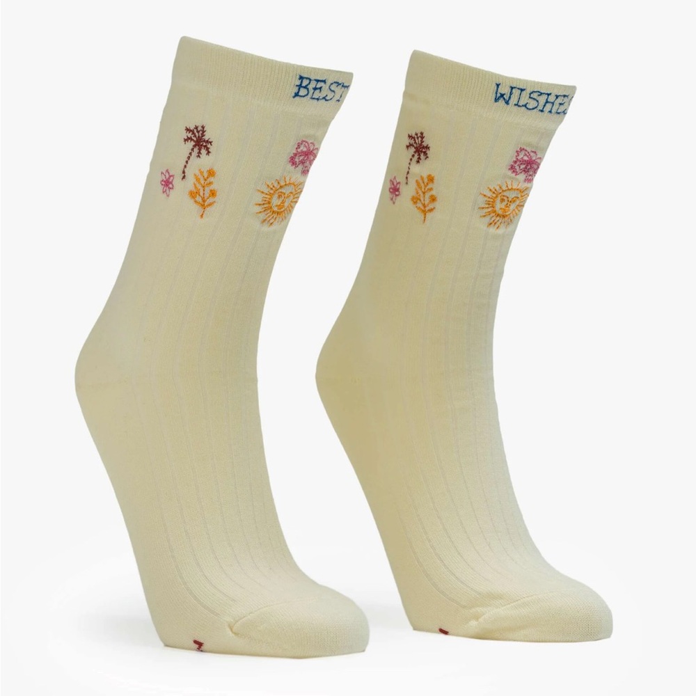 MOTHER Cream Embroidered Socks